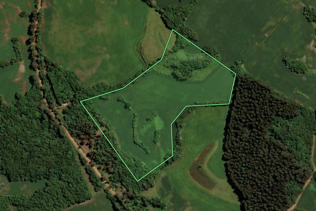 Imagem de satélite do imóvel rural em Ibirapuitã (RS), com o contorno declarado no CAR desenhado por cima.