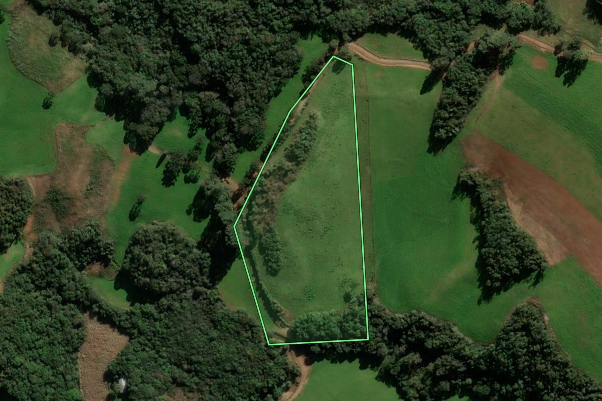 Imagem de satélite do imóvel rural em Ibirapuitã (RS), com o contorno declarado no CAR desenhado por cima.