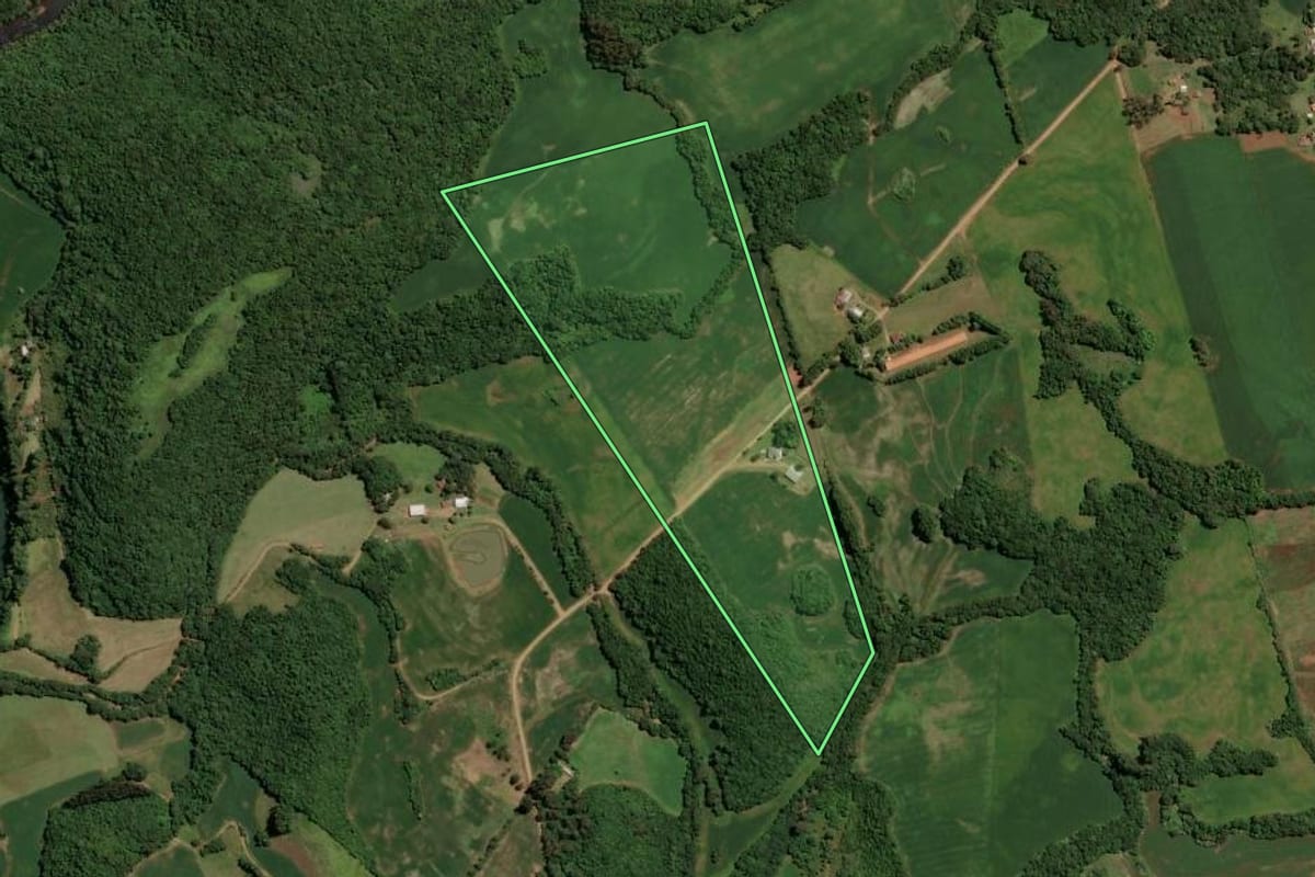 Imagem de satélite do imóvel rural em Ibirapuitã (RS), com o contorno declarado no CAR desenhado por cima.