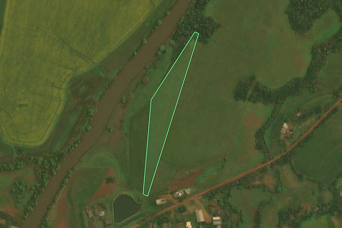 Imagem de satélite do imóvel rural em Ibirubá (RS), com o contorno declarado no CAR desenhado por cima.