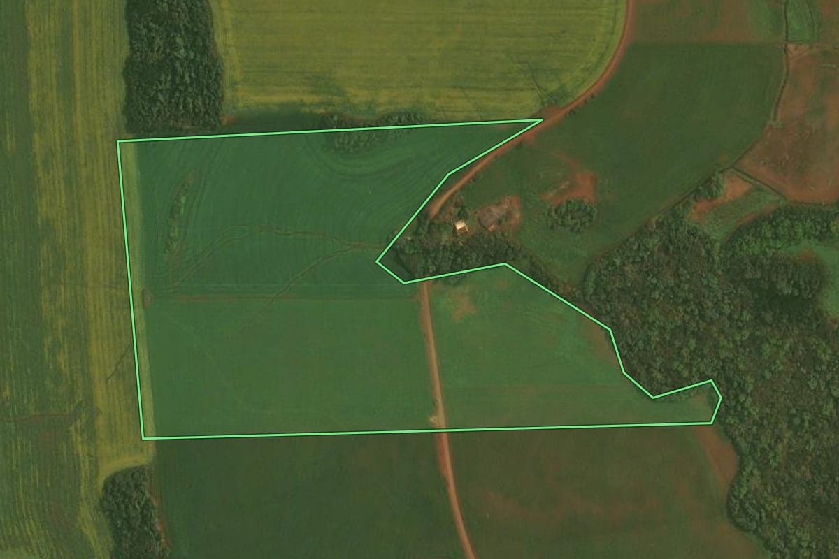 Imagem de satélite do imóvel rural em Ibirubá (RS), com o contorno declarado no CAR desenhado por cima.
