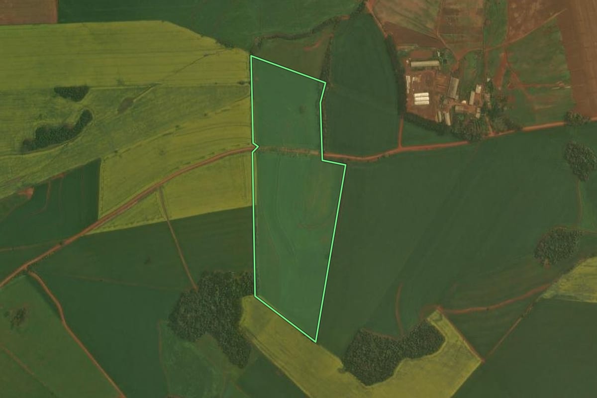 Imagem de satélite do imóvel rural em Ibirubá (RS), com o contorno declarado no CAR desenhado por cima.