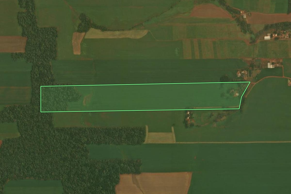 Imagem de satélite do imóvel rural em Ibirubá (RS), com o contorno declarado no CAR desenhado por cima.