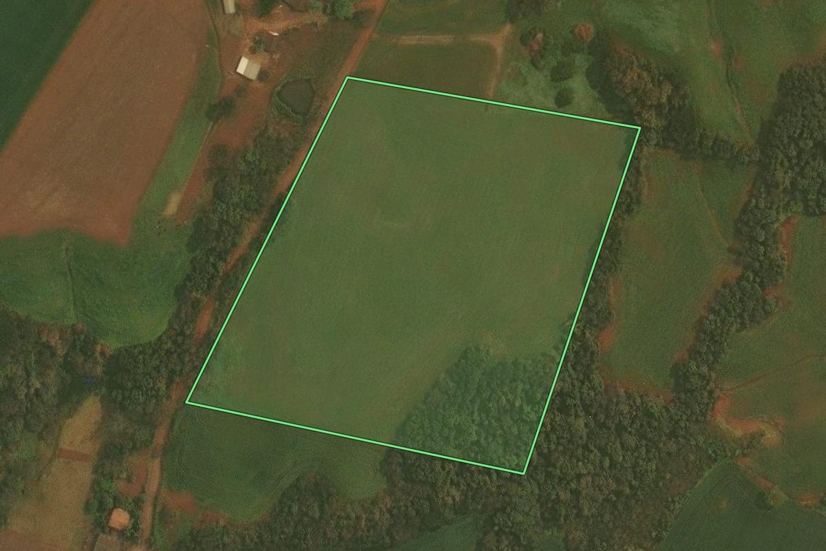 Imagem de satélite do imóvel rural em Ibirubá (RS), com o contorno declarado no CAR desenhado por cima.