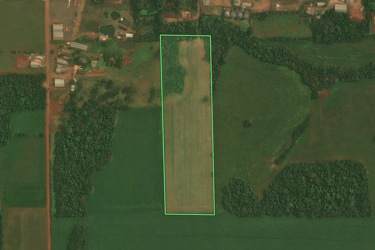 Imagem de satélite do imóvel rural em Ibirubá (RS), com o contorno declarado no CAR desenhado por cima.
