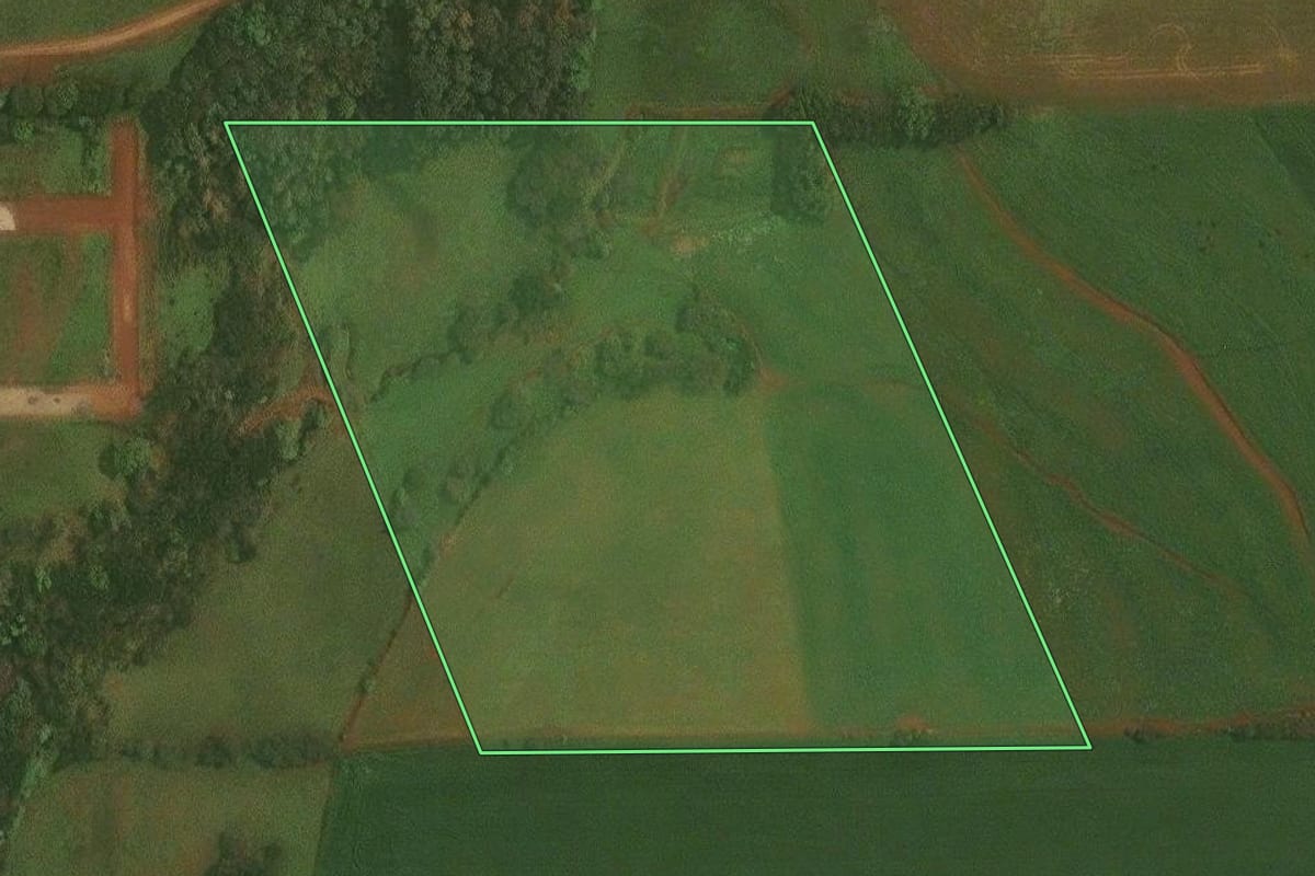 Imagem de satélite do imóvel rural em Ibirubá (RS), com o contorno declarado no CAR desenhado por cima.