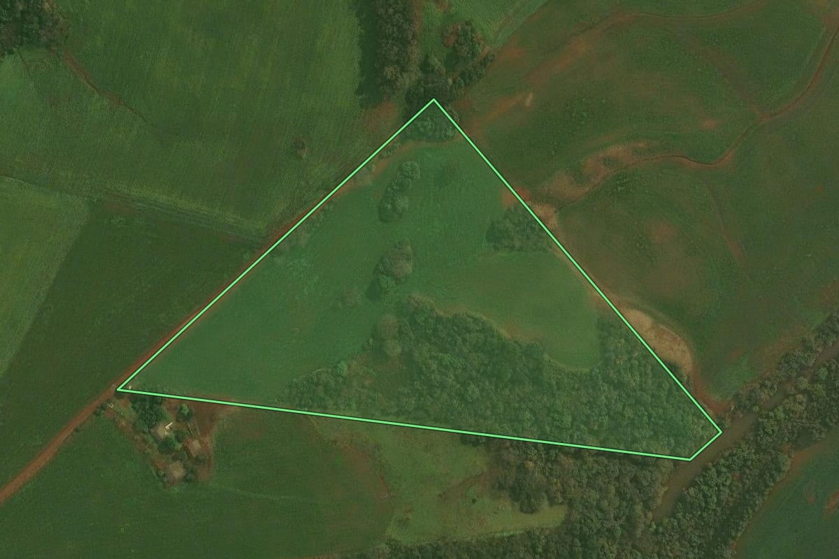 Imagem de satélite do imóvel rural em Ibirubá (RS), com o contorno declarado no CAR desenhado por cima.