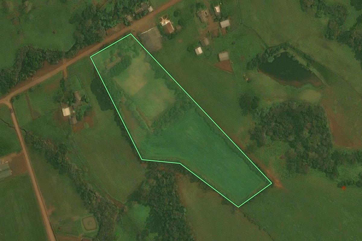 Imagem de satélite do imóvel rural em Ibirubá (RS), com o contorno declarado no CAR desenhado por cima.