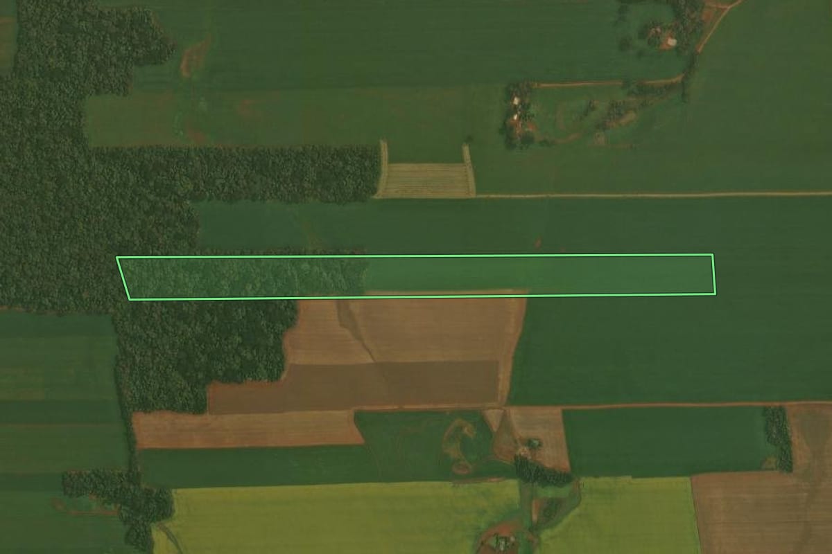 Imagem de satélite do imóvel rural em Ibirubá (RS), com o contorno declarado no CAR desenhado por cima.