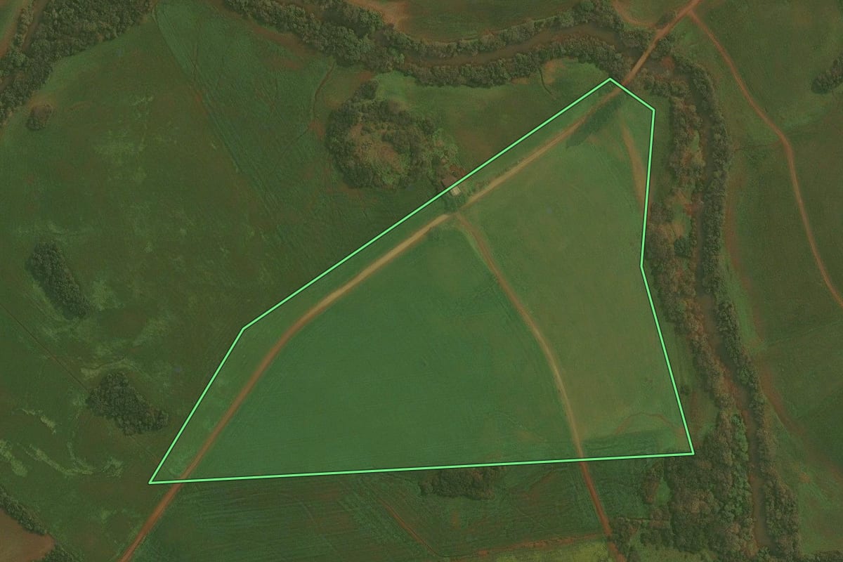 Imagem de satélite do imóvel rural em Ibirubá (RS), com o contorno declarado no CAR desenhado por cima.