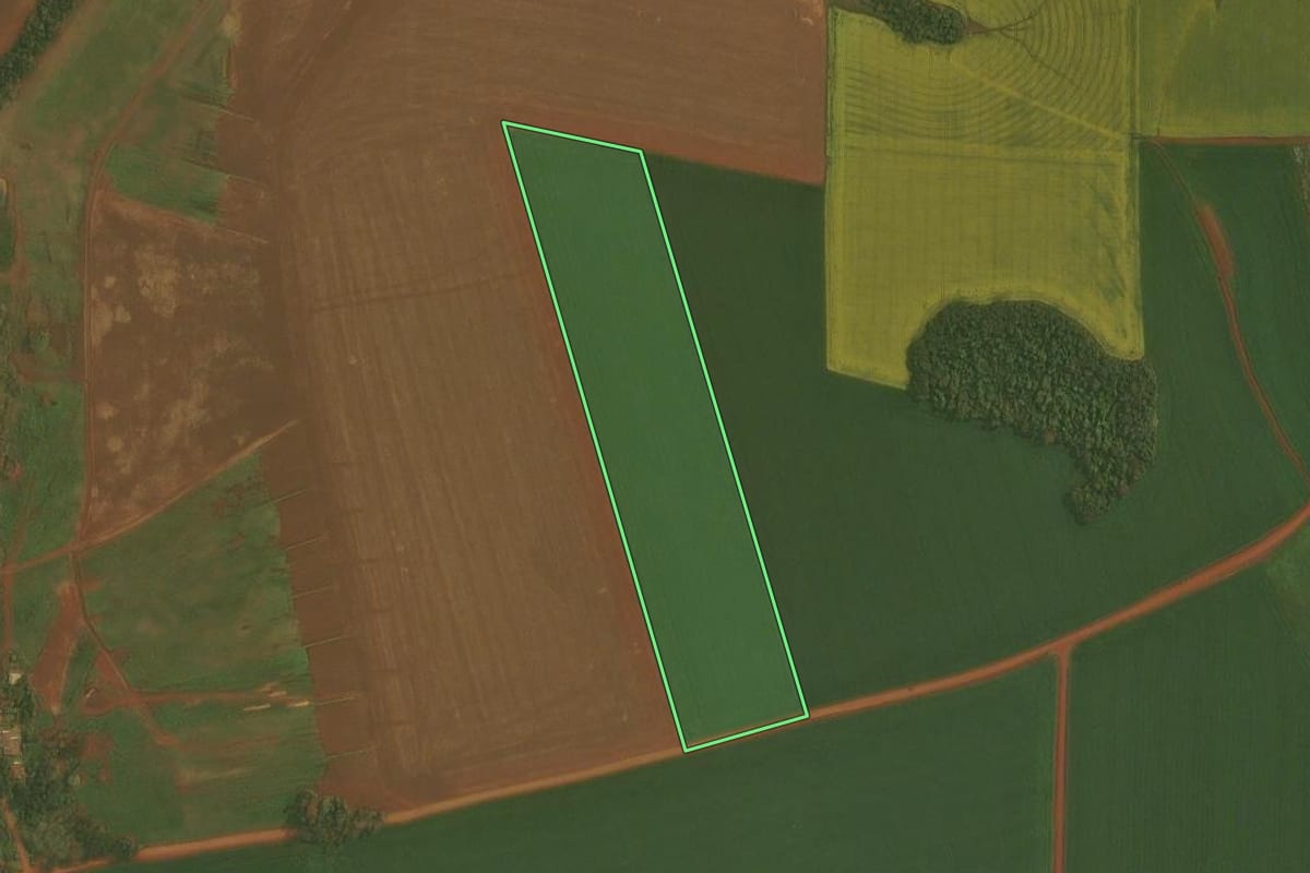 Imagem de satélite do imóvel rural em Ibirubá (RS), com o contorno declarado no CAR desenhado por cima.