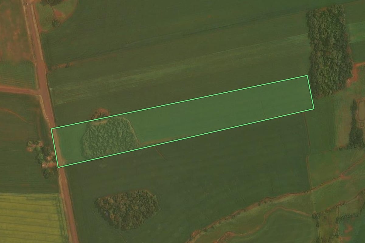 Imagem de satélite do imóvel rural em Ibirubá (RS), com o contorno declarado no CAR desenhado por cima.