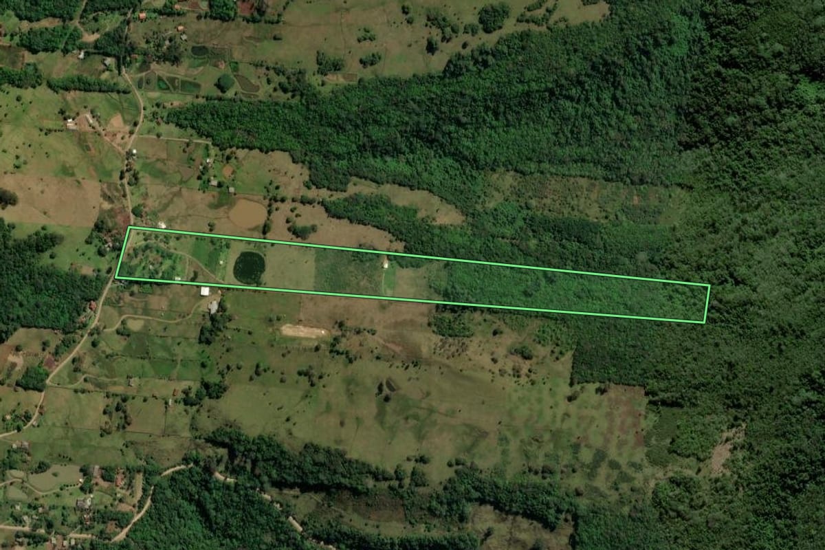 Imagem de satélite do imóvel rural em Igrejinha (RS), com o contorno declarado no CAR desenhado por cima.