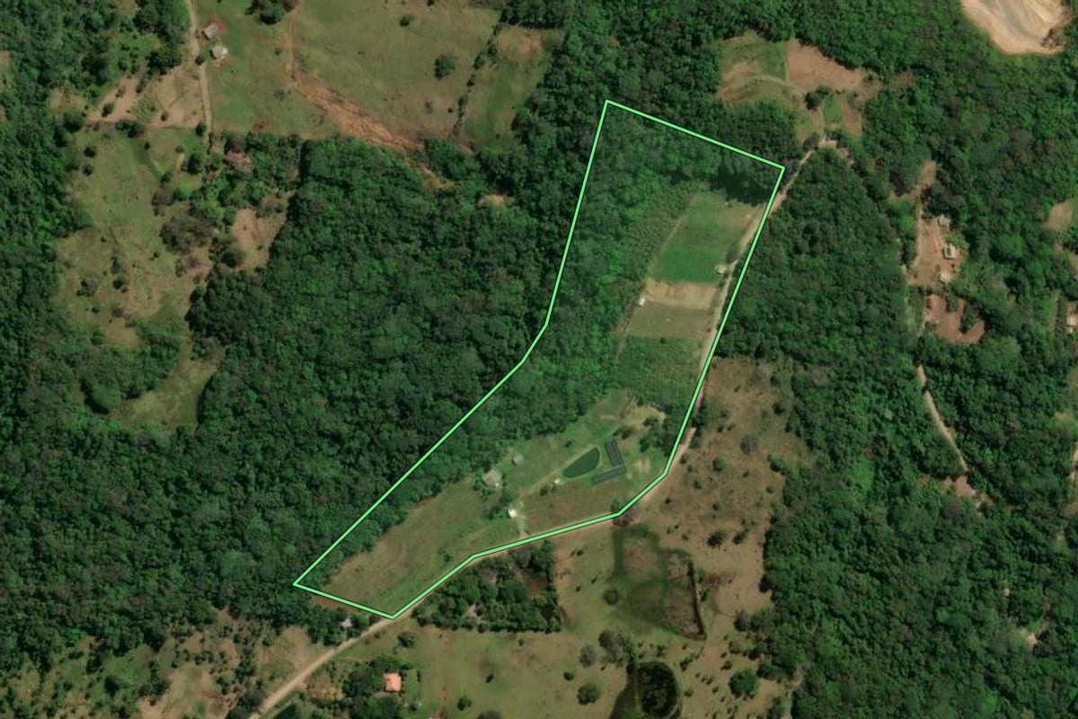 Imagem de satélite do imóvel rural em Igrejinha (RS), com o contorno declarado no CAR desenhado por cima.