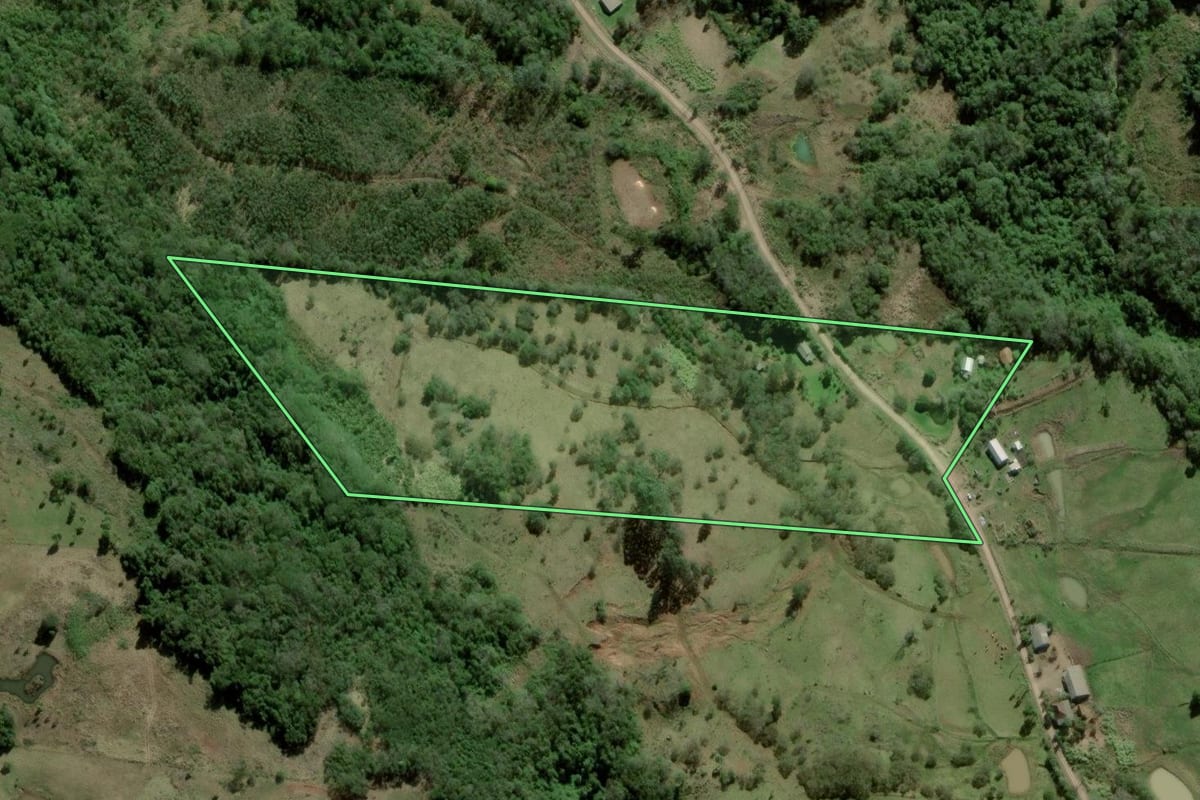 Imagem de satélite do imóvel rural em Igrejinha (RS), com o contorno declarado no CAR desenhado por cima.