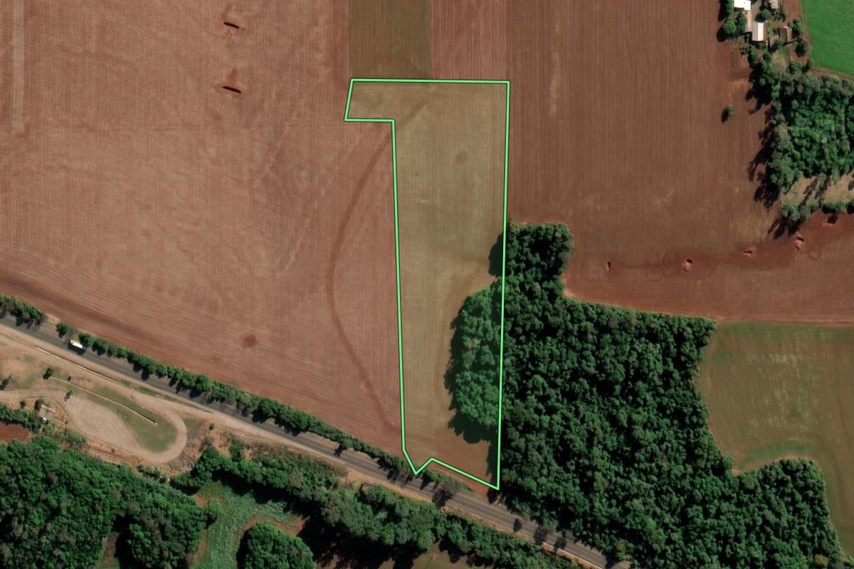Imagem de satélite do imóvel rural em Ijuí (RS), com o contorno declarado no CAR desenhado por cima.