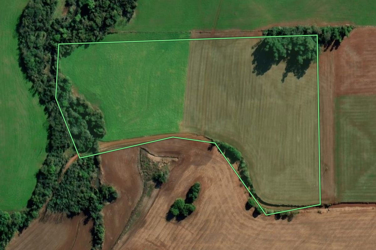 Imagem de satélite do imóvel rural em Ijuí (RS), com o contorno declarado no CAR desenhado por cima.