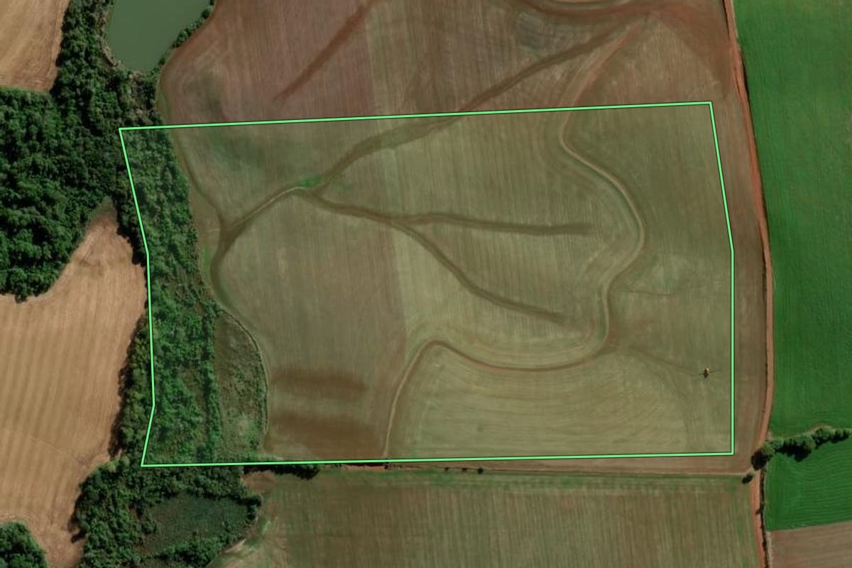 Imagem de satélite do imóvel rural em Ijuí (RS), com o contorno declarado no CAR desenhado por cima.