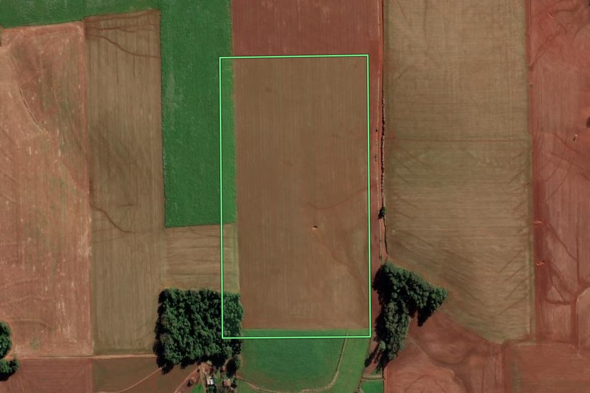 Imagem de satélite do imóvel rural em Ijuí (RS), com o contorno declarado no CAR desenhado por cima.