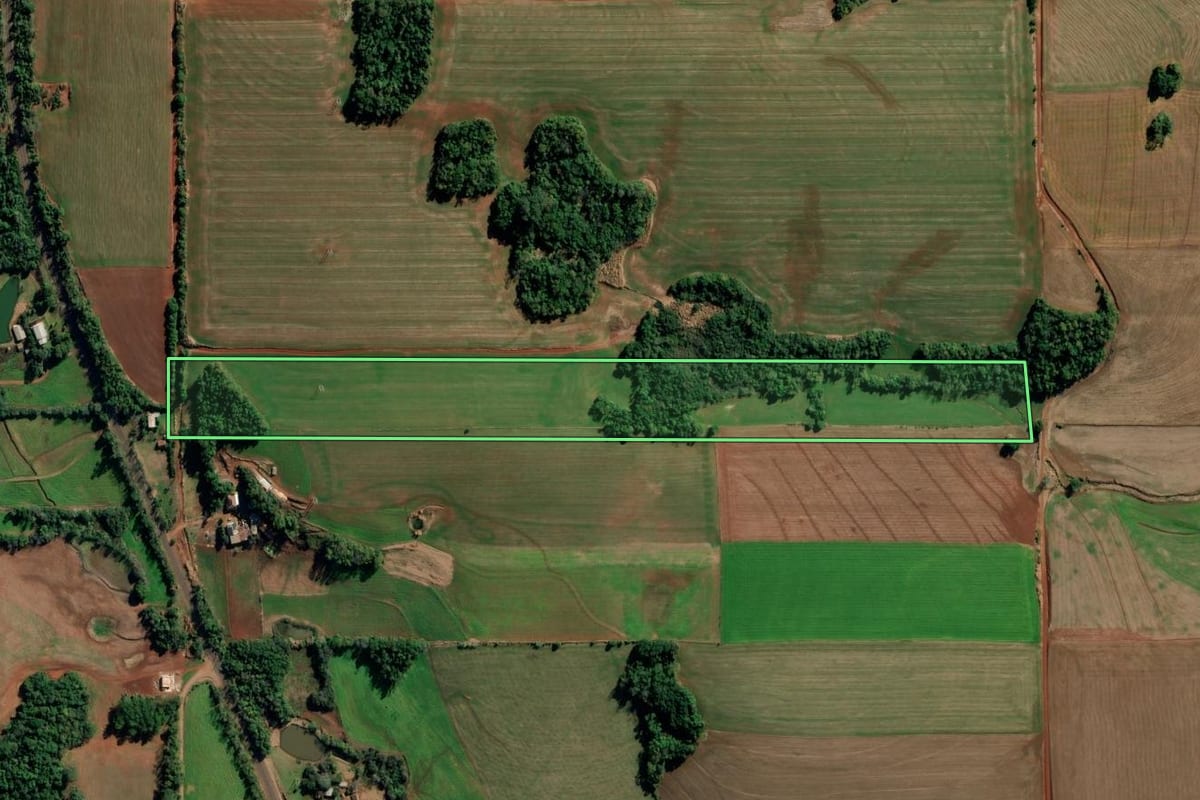 Imagem de satélite do imóvel rural em Ijuí (RS), com o contorno declarado no CAR desenhado por cima.