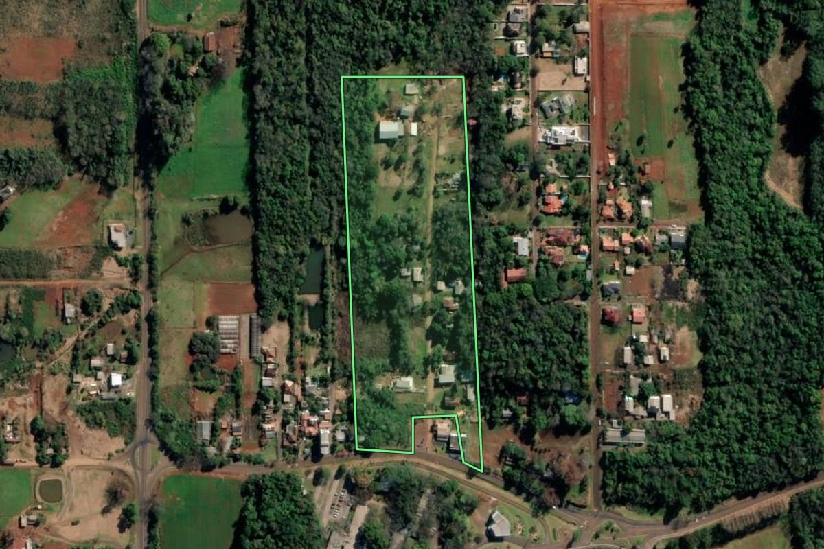 Imagem de satélite do imóvel rural em Ijuí (RS), com o contorno declarado no CAR desenhado por cima.