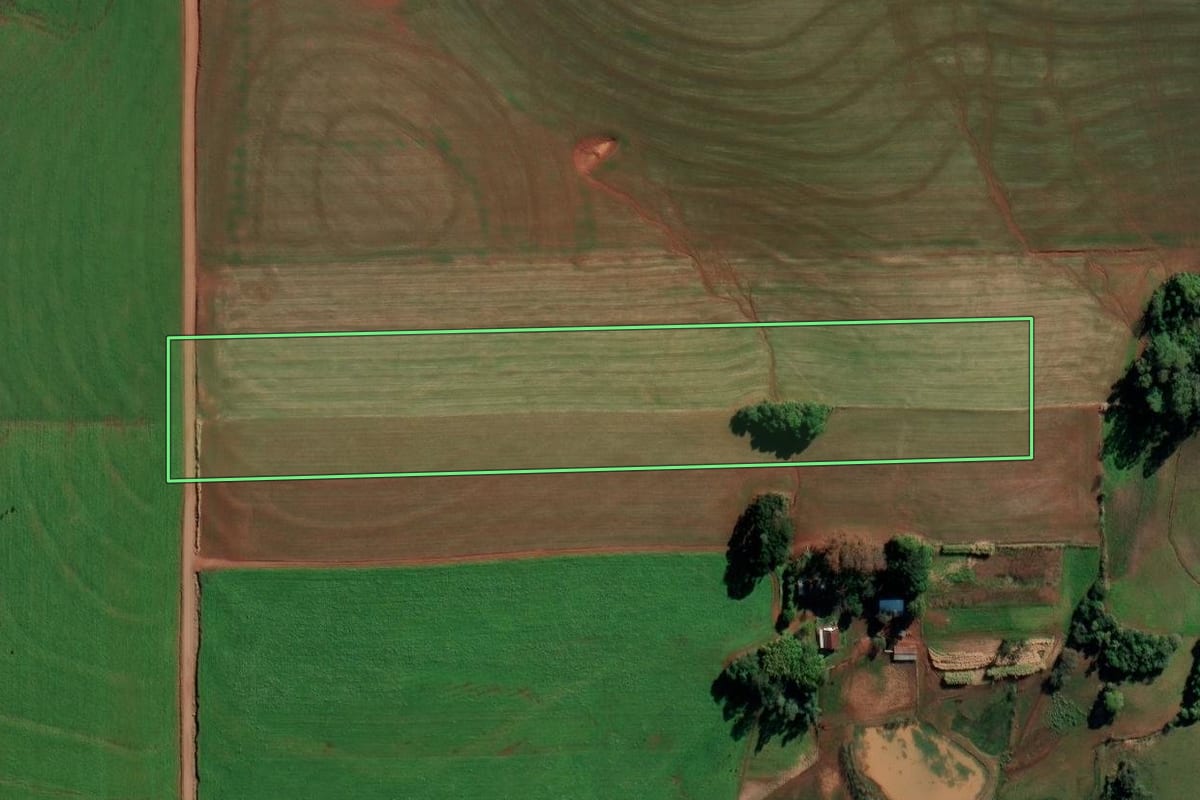 Imagem de satélite do imóvel rural em Ijuí (RS), com o contorno declarado no CAR desenhado por cima.