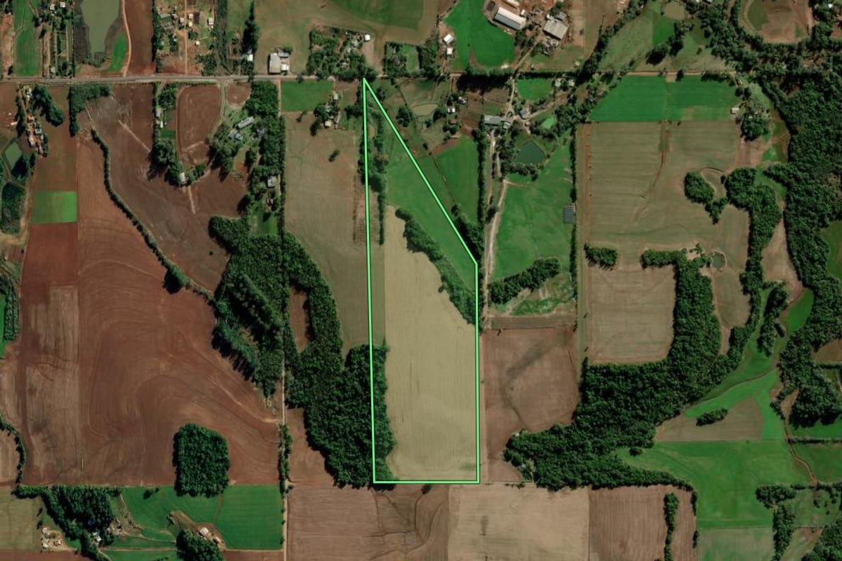 Imagem de satélite do imóvel rural em Ijuí (RS), com o contorno declarado no CAR desenhado por cima.