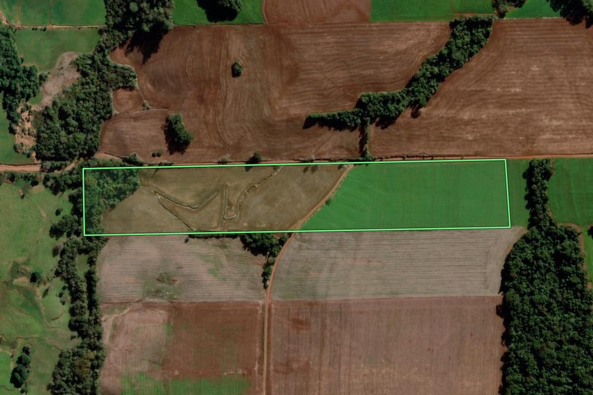 Imagem de satélite do imóvel rural em Ijuí (RS), com o contorno declarado no CAR desenhado por cima.
