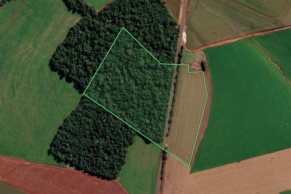 Imagem de satélite do imóvel rural em Ijuí (RS), com o contorno declarado no CAR desenhado por cima.