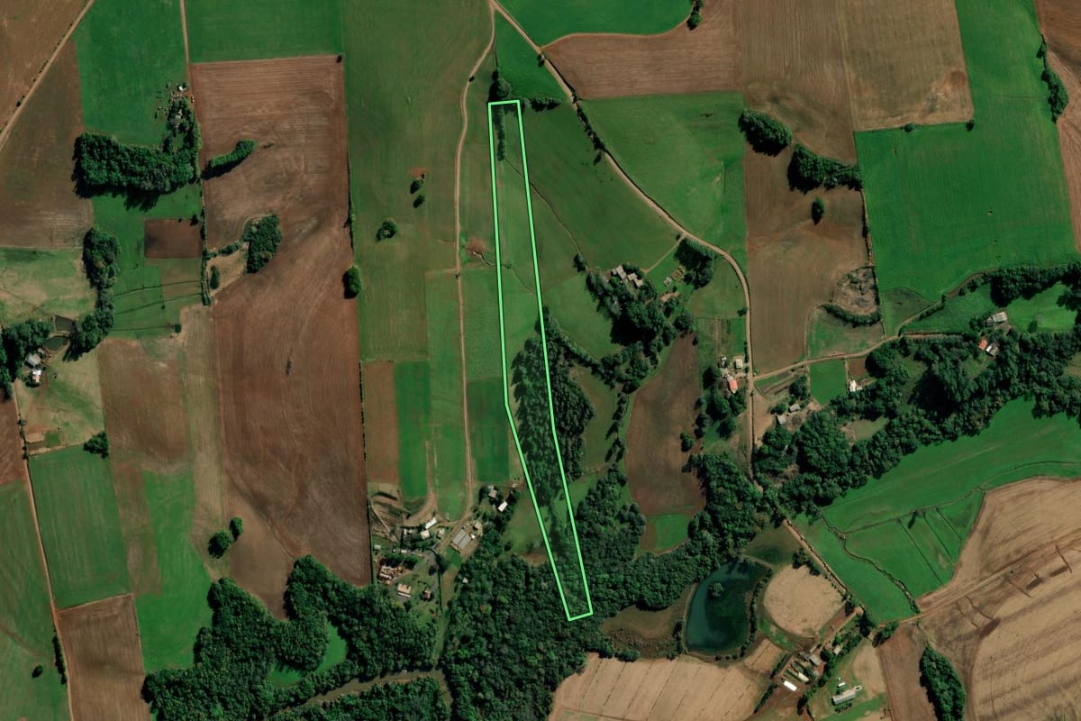 Imagem de satélite do imóvel rural em Ijuí (RS), com o contorno declarado no CAR desenhado por cima.