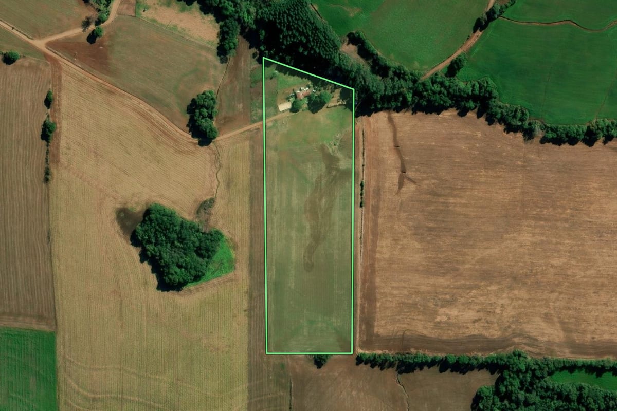Imagem de satélite do imóvel rural em Ijuí (RS), com o contorno declarado no CAR desenhado por cima.