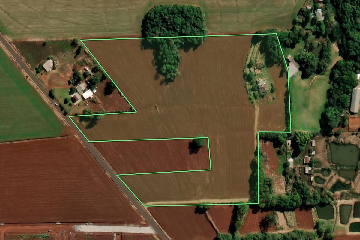 Imagem de satélite do imóvel rural em Ijuí (RS), com o contorno declarado no CAR desenhado por cima.