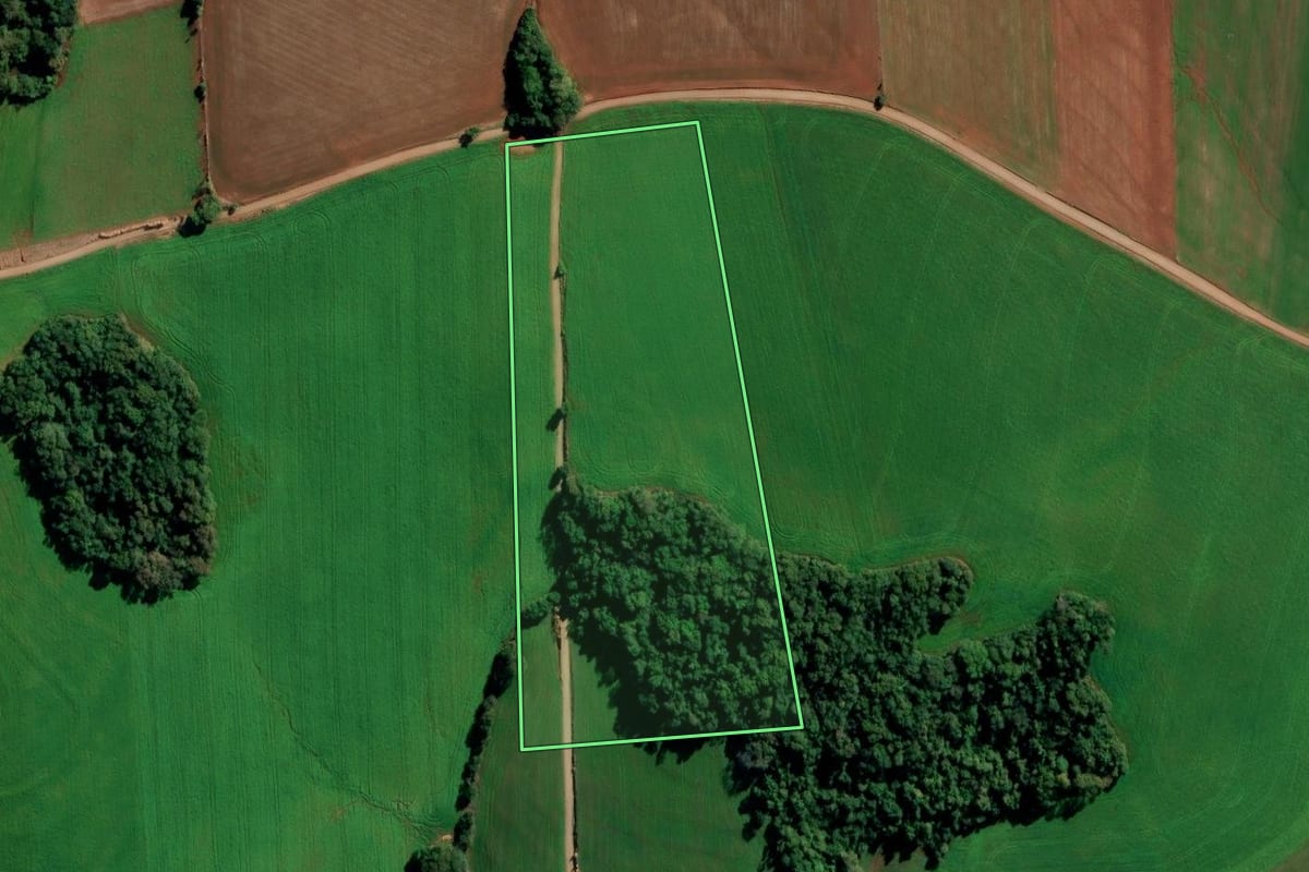 Imagem de satélite do imóvel rural em Ijuí (RS), com o contorno declarado no CAR desenhado por cima.