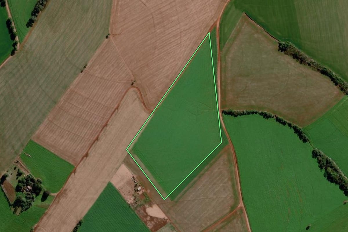 Imagem de satélite do imóvel rural em Ijuí (RS), com o contorno declarado no CAR desenhado por cima.