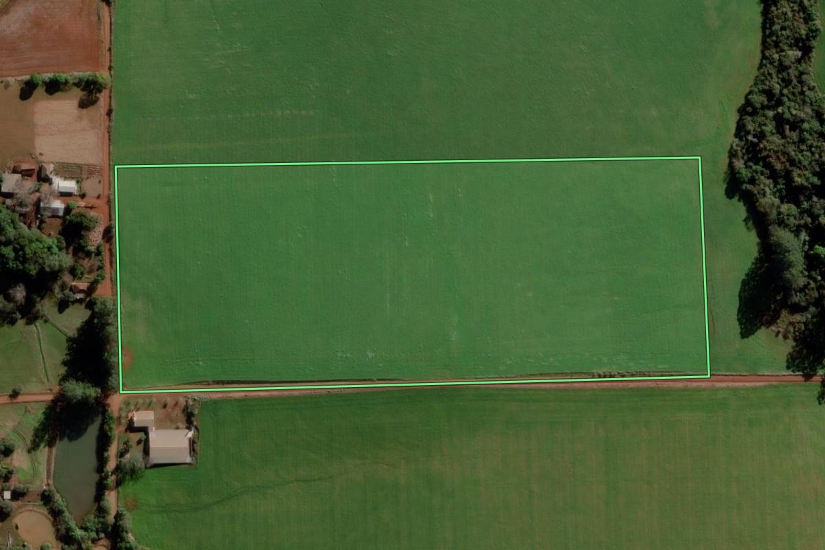 Imagem de satélite do imóvel rural em Ijuí (RS), com o contorno declarado no CAR desenhado por cima.