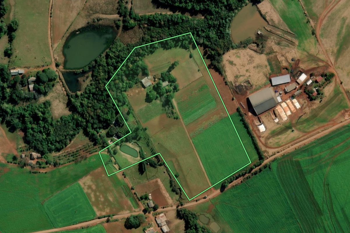 Imagem de satélite do imóvel rural em Ijuí (RS), com o contorno declarado no CAR desenhado por cima.