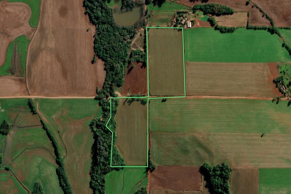 Imagem de satélite do imóvel rural em Ijuí (RS), com o contorno declarado no CAR desenhado por cima.