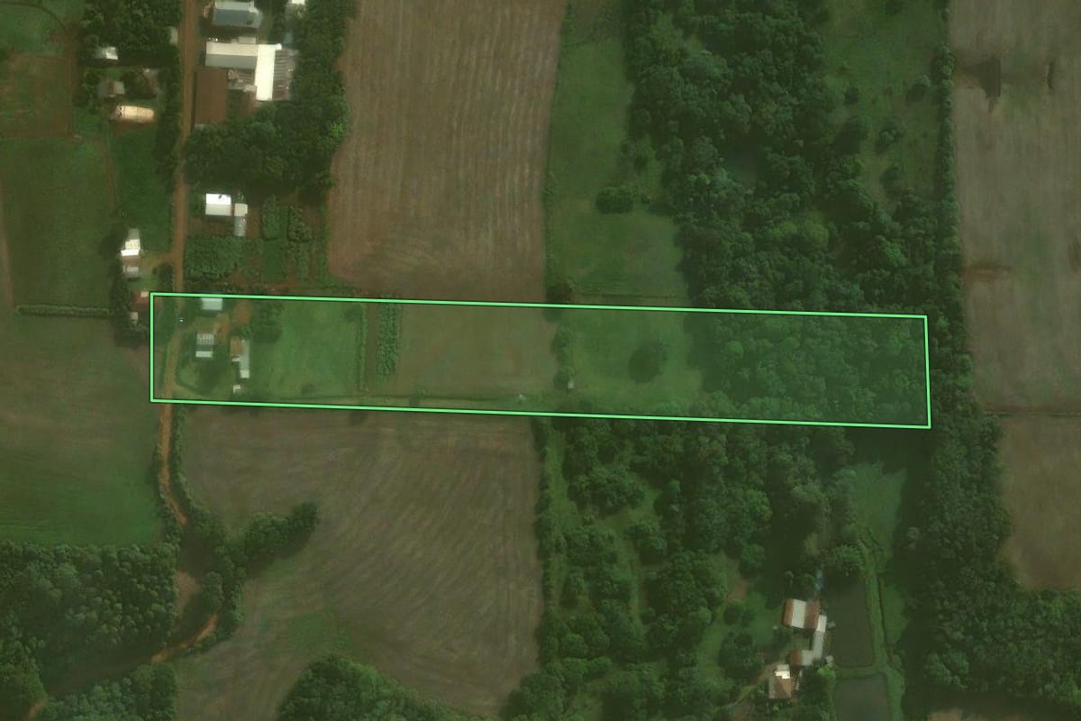 Imagem de satélite do imóvel rural em Ijuí (RS), com o contorno declarado no CAR desenhado por cima.