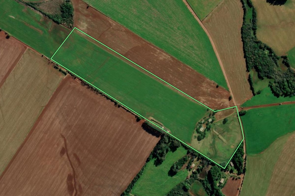 Imagem de satélite do imóvel rural em Ijuí (RS), com o contorno declarado no CAR desenhado por cima.