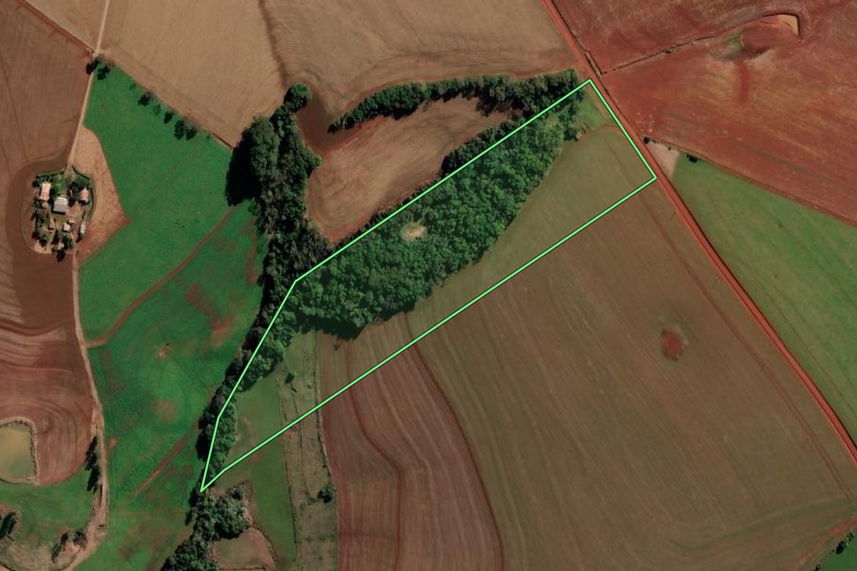 Imagem de satélite do imóvel rural em Ijuí (RS), com o contorno declarado no CAR desenhado por cima.