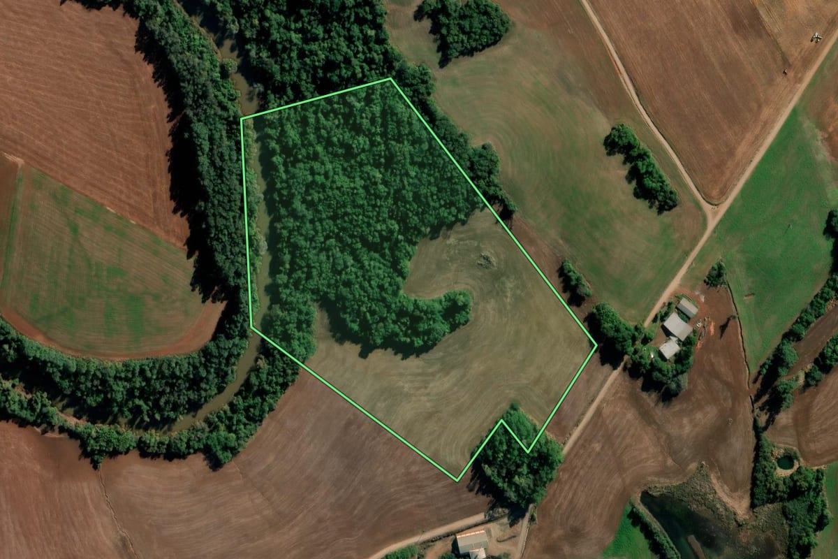 Imagem de satélite do imóvel rural em Ijuí (RS), com o contorno declarado no CAR desenhado por cima.