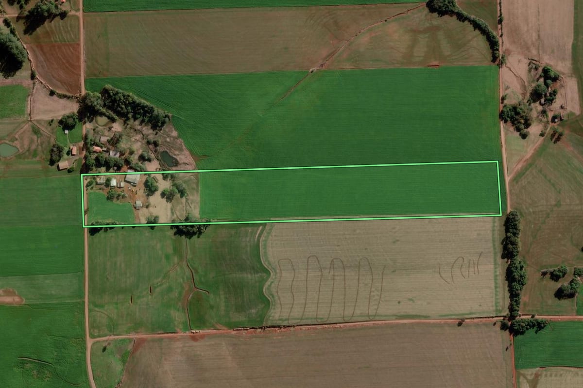 Imagem de satélite do imóvel rural em Ijuí (RS), com o contorno declarado no CAR desenhado por cima.