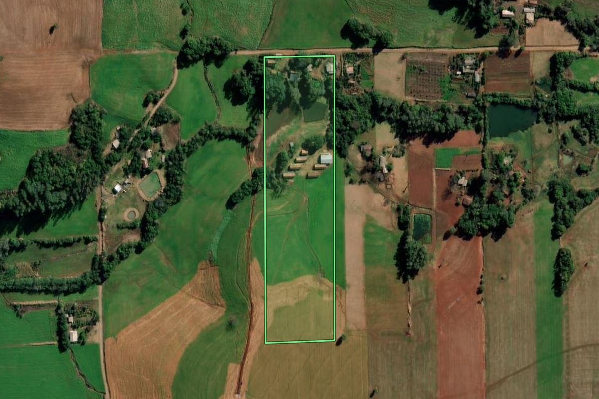 Imagem de satélite do imóvel rural em Ijuí (RS), com o contorno declarado no CAR desenhado por cima.