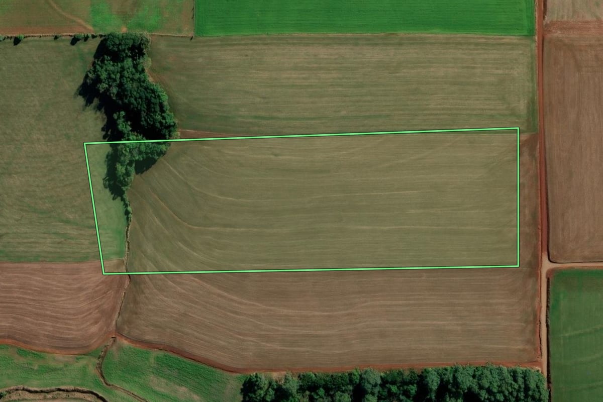 Imagem de satélite do imóvel rural em Ijuí (RS), com o contorno declarado no CAR desenhado por cima.