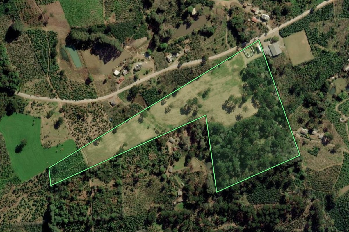 Imagem de satélite do imóvel rural em Ilópolis (RS), com o contorno declarado no CAR desenhado por cima.