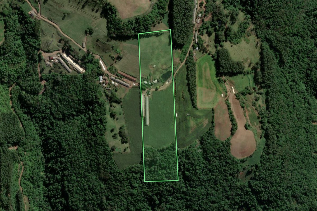 Imagem de satélite do imóvel rural em Imigrante (RS), com o contorno declarado no CAR desenhado por cima.