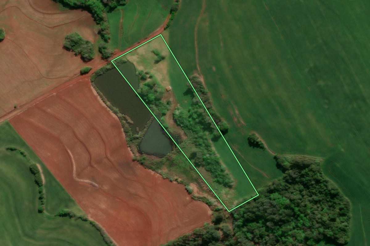 Imagem de satélite do imóvel rural em Independência (RS), com o contorno declarado no CAR desenhado por cima.