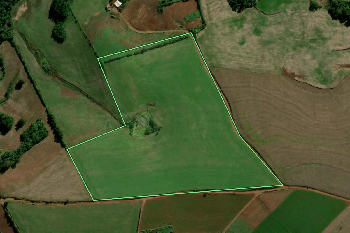 Imagem de satélite do imóvel rural em Inhacorá (RS), com o contorno declarado no CAR desenhado por cima.