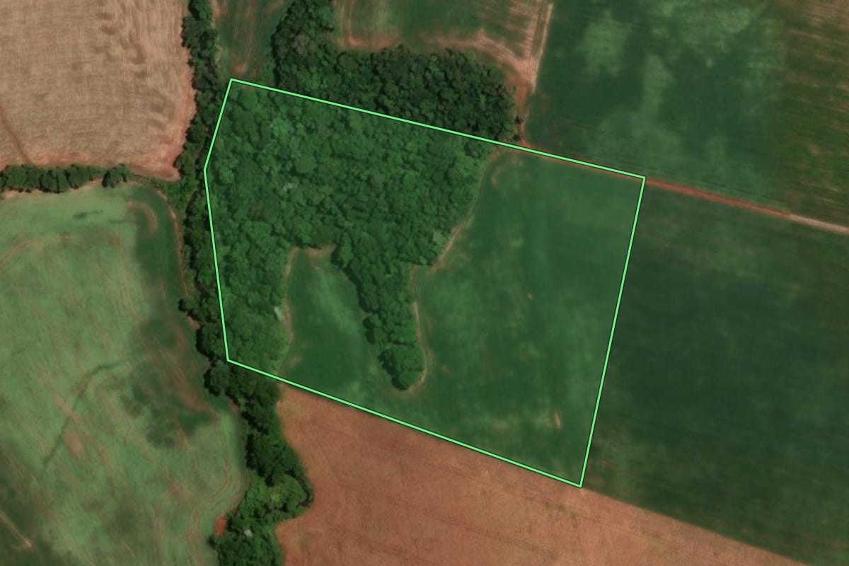 Imagem de satélite do imóvel rural em Inhacorá (RS), com o contorno declarado no CAR desenhado por cima.