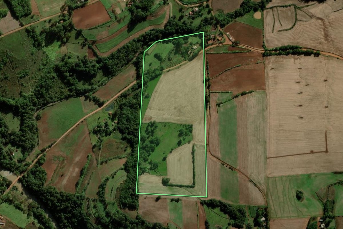 Imagem de satélite do imóvel rural em Inhacorá (RS), com o contorno declarado no CAR desenhado por cima.